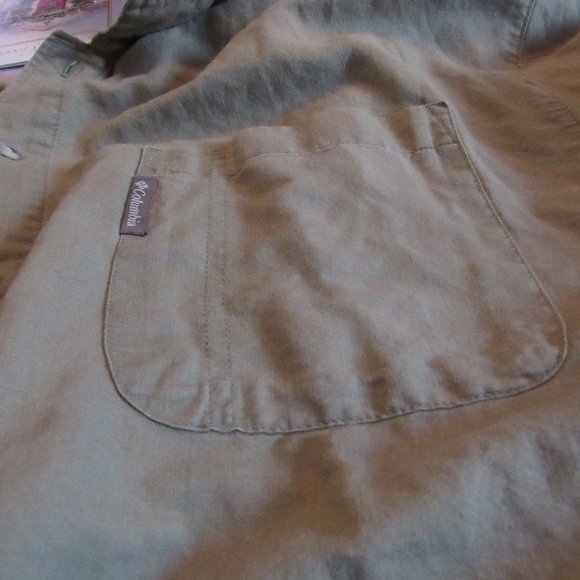 Columbia Olive Green Short-Sleeve Button-Up Shirt Cotton Blend Size XXL EUC - Picture 6 of 8